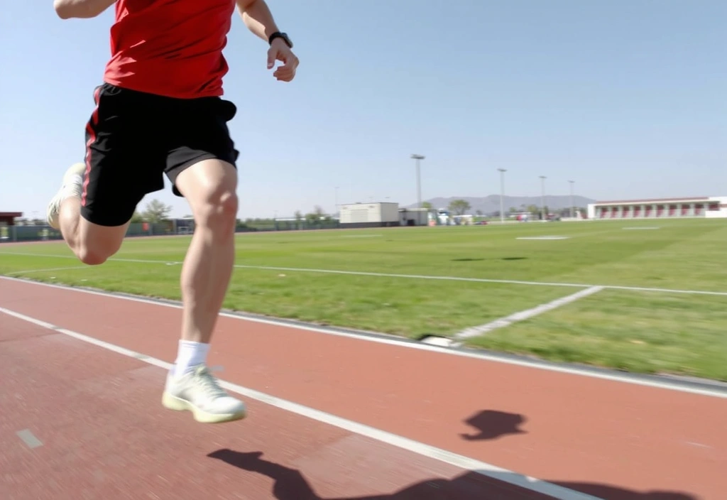 Atleta che corre su una pista di atletica