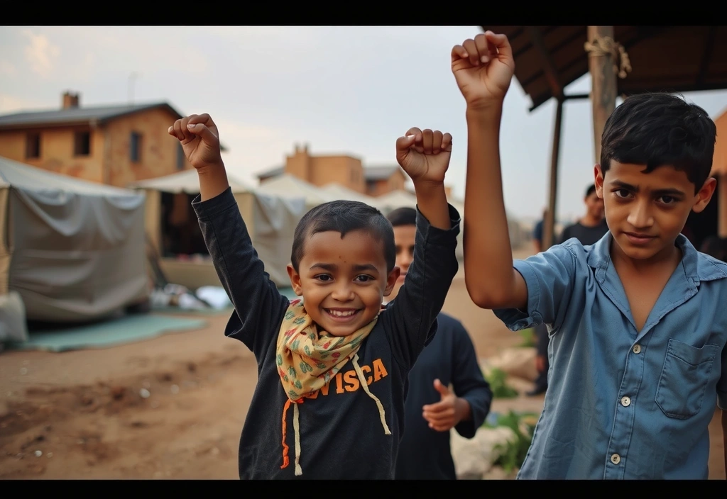 Bambini che giocano in un campo profughi