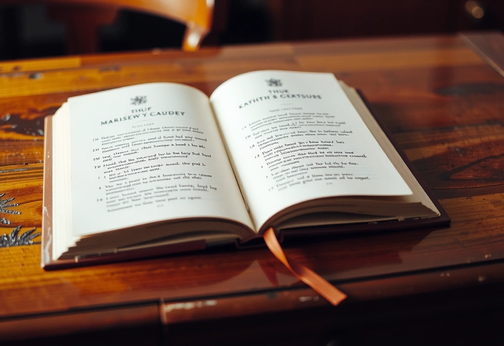 Libro aperto su una scrivania in legno antico