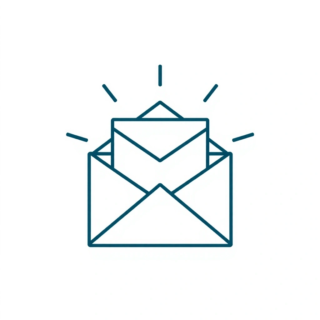 Icona stilizzata di una busta con un messaggio che esce, simboleggiando la comunicazione.
